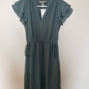 H&M Teal Midi Dress with Ruffle Sleeves